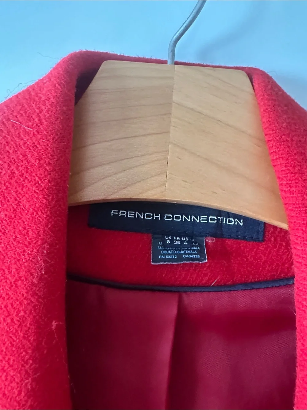 French Connection Red Asymmetrical Zip Pea Coat needs a bit of tlc